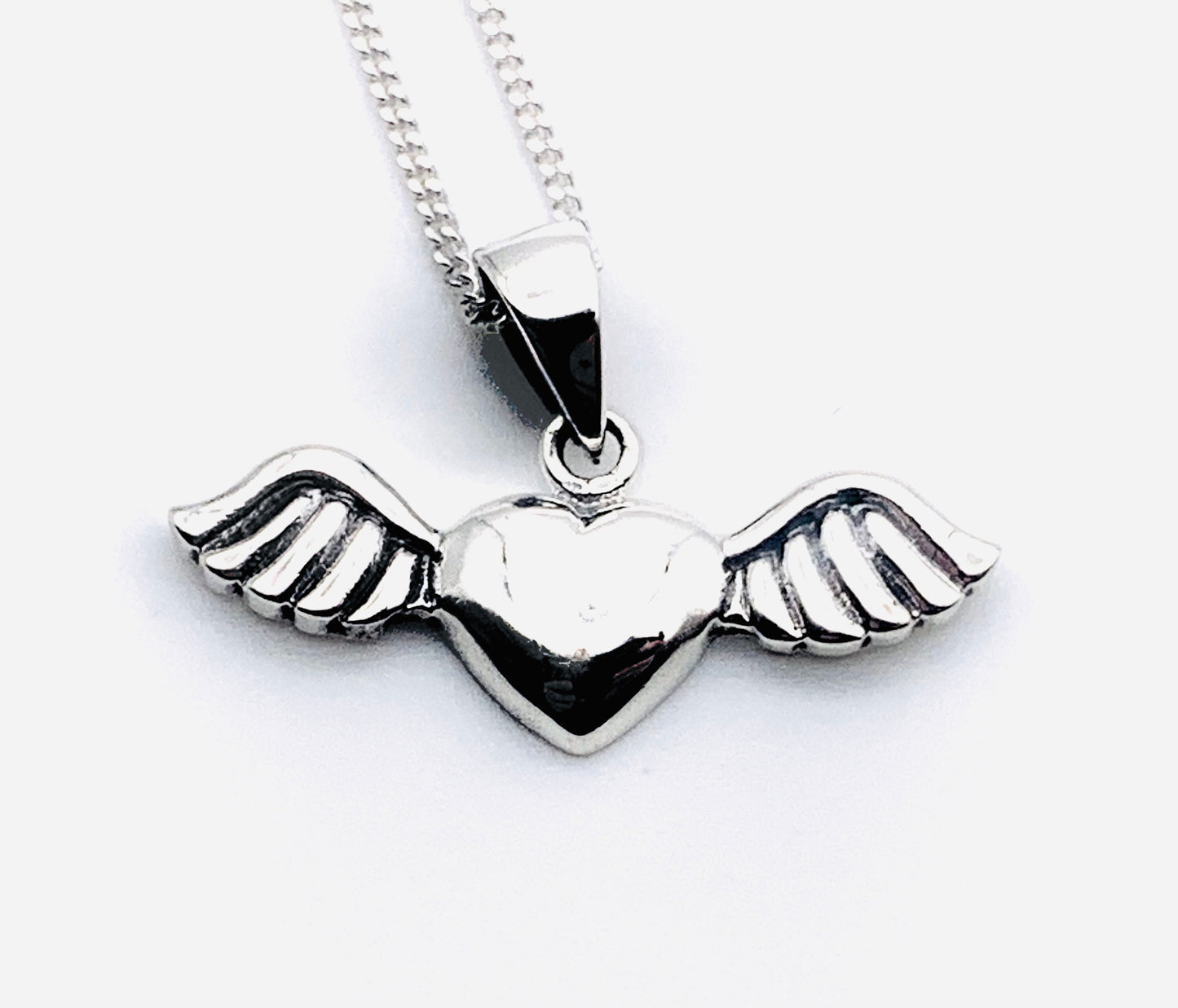 925 Sterling Silver Angel Winged Heart Pendant Necklace