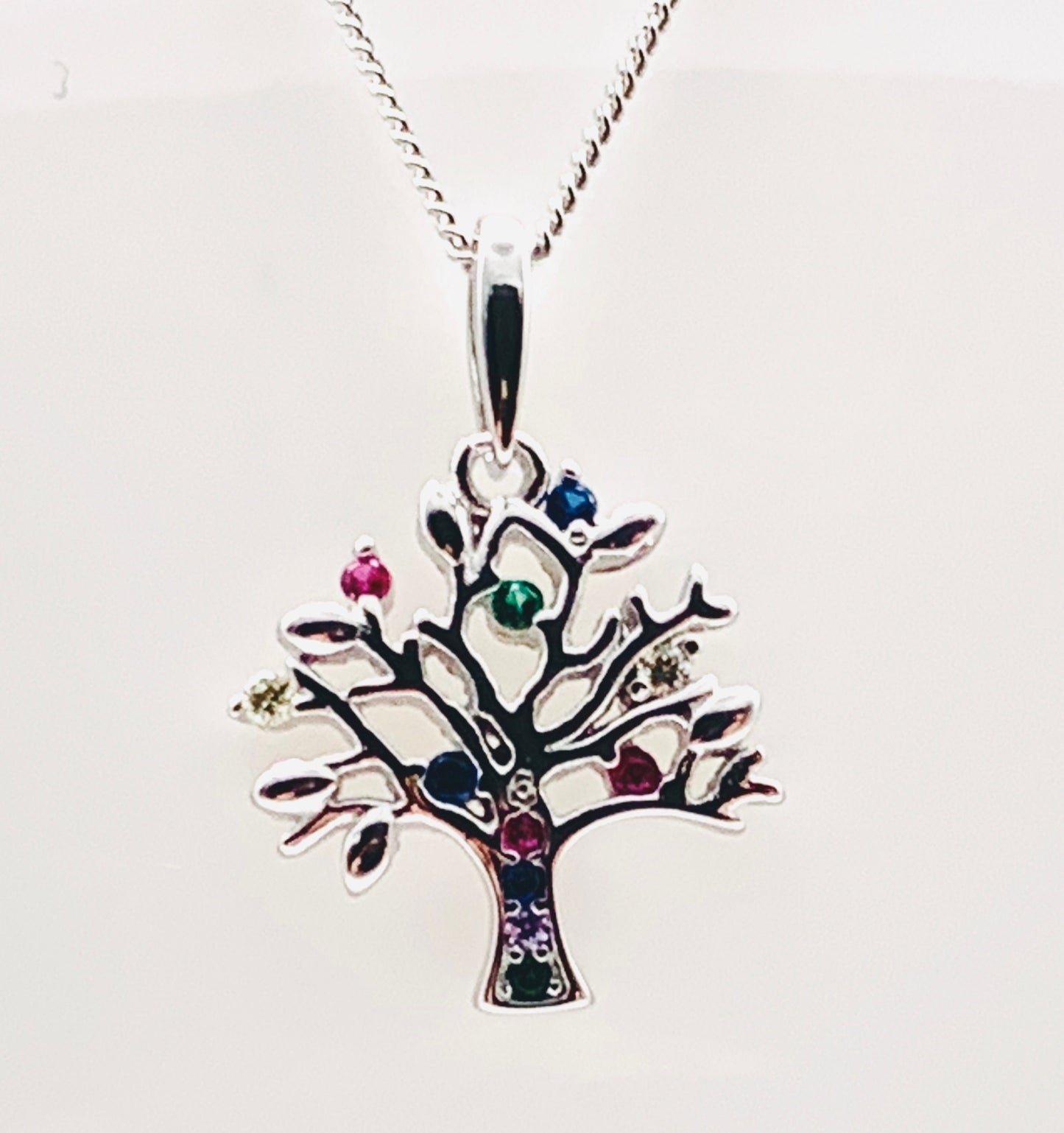 Sterling Silver Multi Cubic Zirconia Tree of Life Pendant Necklace