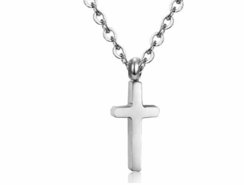 Double Chain Necklace with Cross & Crystal Charm Pendants