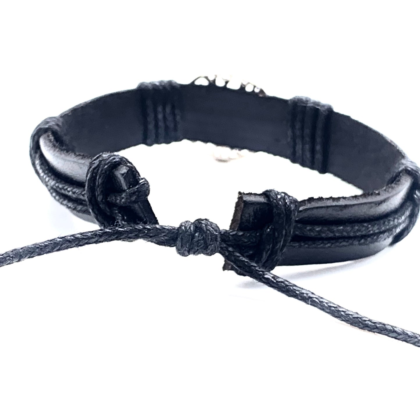 Black Braided Wrap Leather Bracelet with Tree of Life Charm