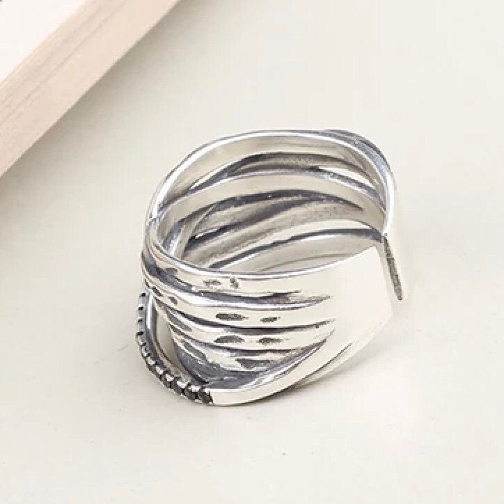 Retro Silver Colour Large Geometric Ring