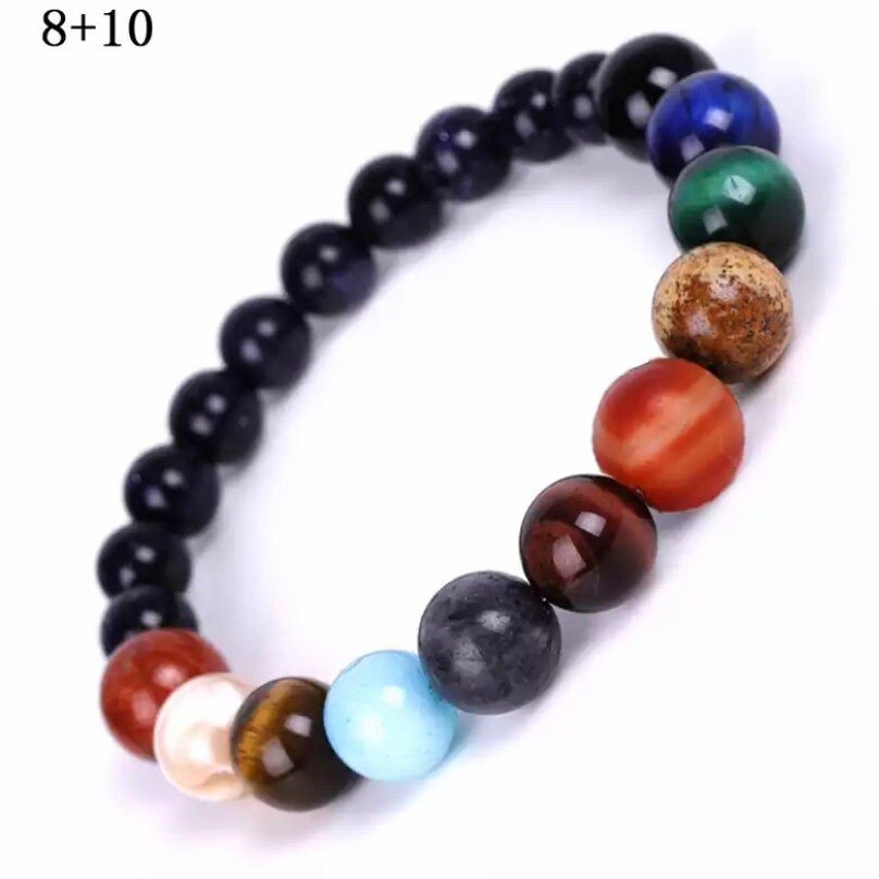 10mm and 8mm Natural Stone Universe Solar System Planets Beaded Chakra Yoga Bracelet