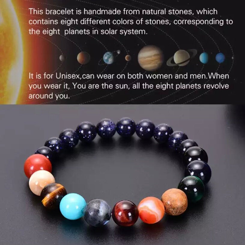 10mm and 8mm Natural Stone Universe Solar System Planets Beaded Chakra Yoga Bracelet