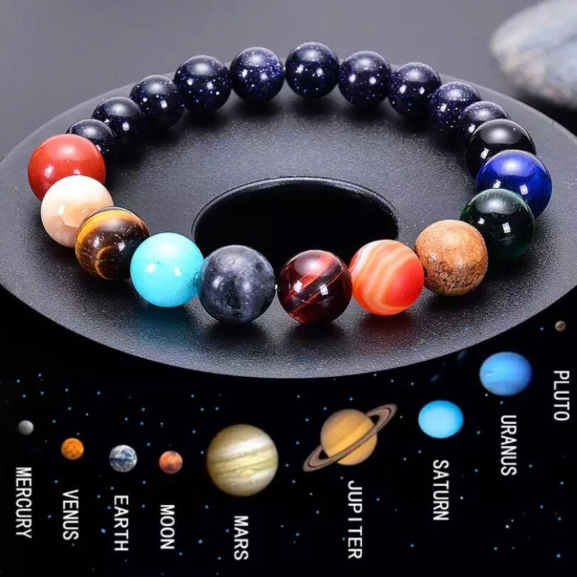 10mm and 8mm Natural Stone Universe Solar System Planets Beaded Chakra Yoga Bracelet