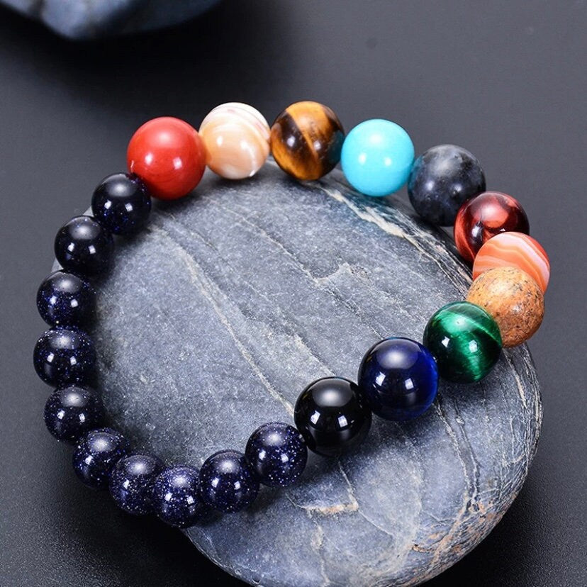 10mm and 8mm Natural Stone Universe Solar System Planets Beaded Chakra Yoga Bracelet