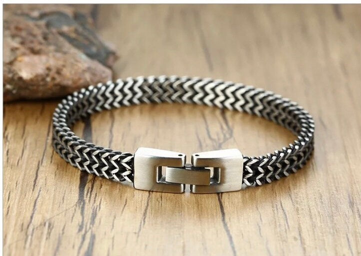 8mm Vintage Stainless Steel Double Curb Chain Bracelet