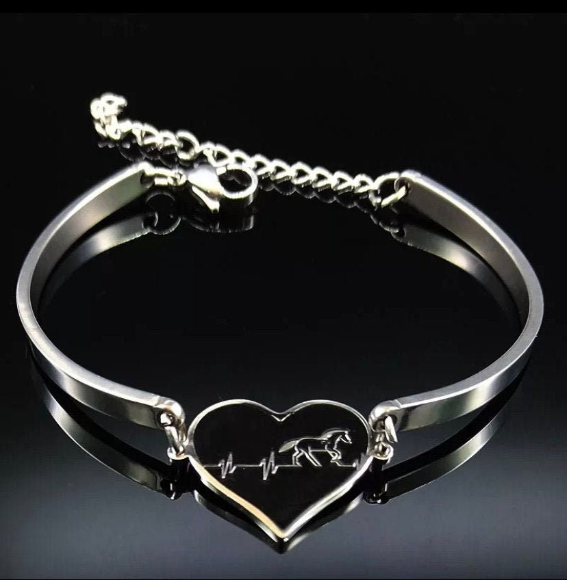 Beautiful Heart Horse Stainless Steel Bracelet