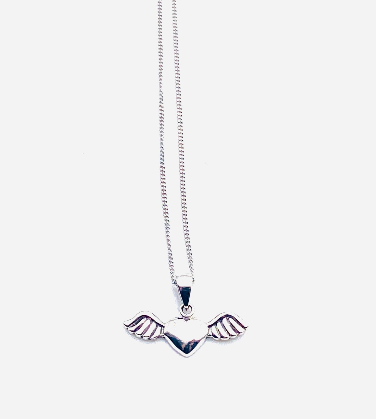 925 Sterling Silver Angel Winged Heart Pendant Necklace