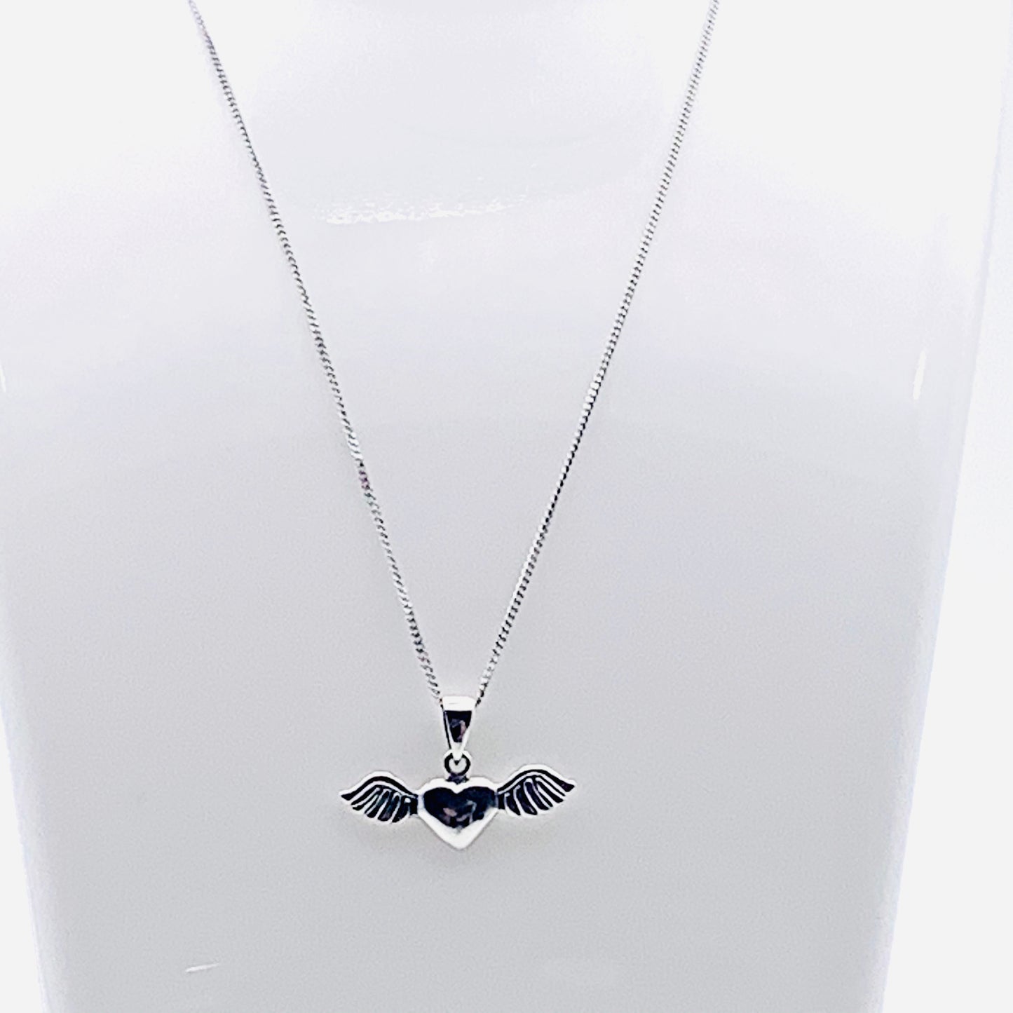 925 Sterling Silver Angel Winged Heart Pendant Necklace