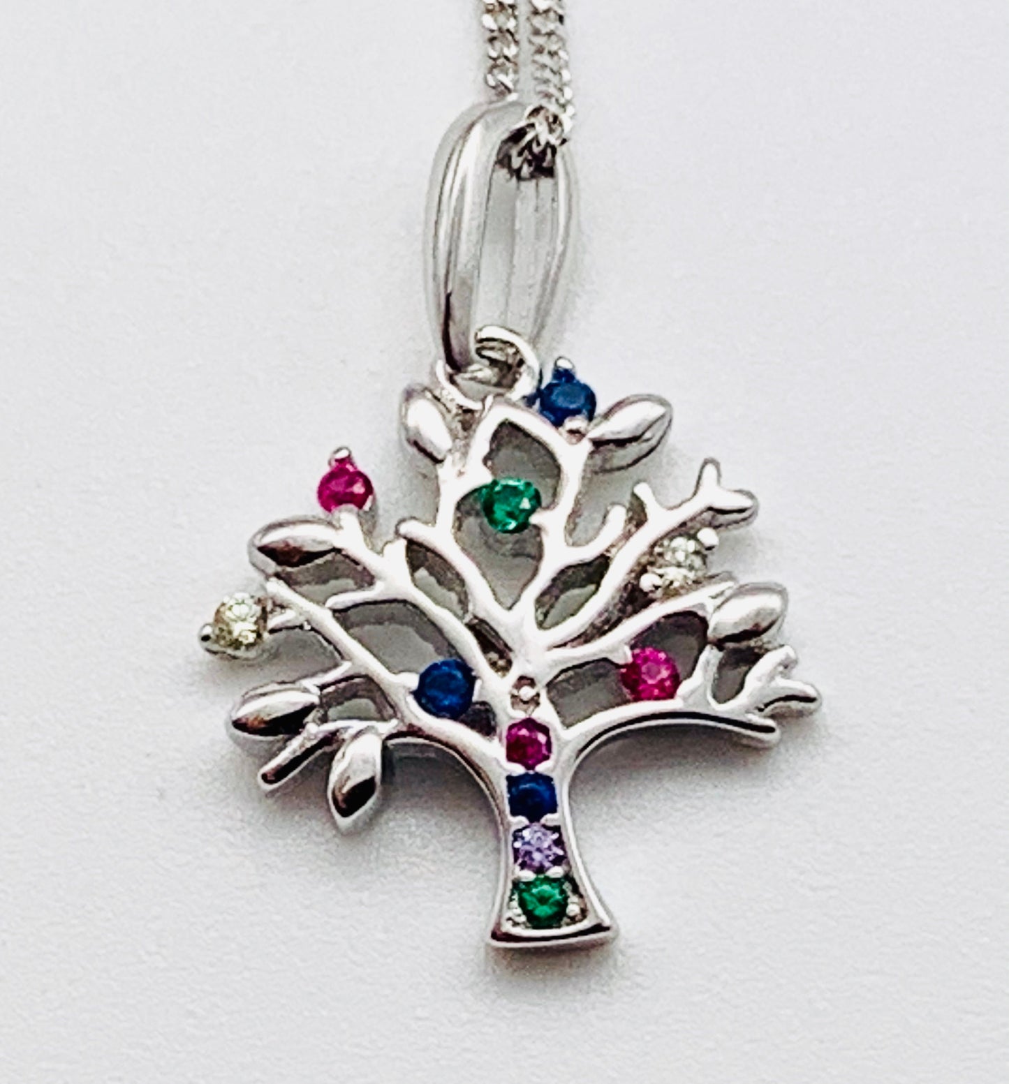 Sterling Silver Multi Cubic Zirconia Tree of Life Pendant Necklace