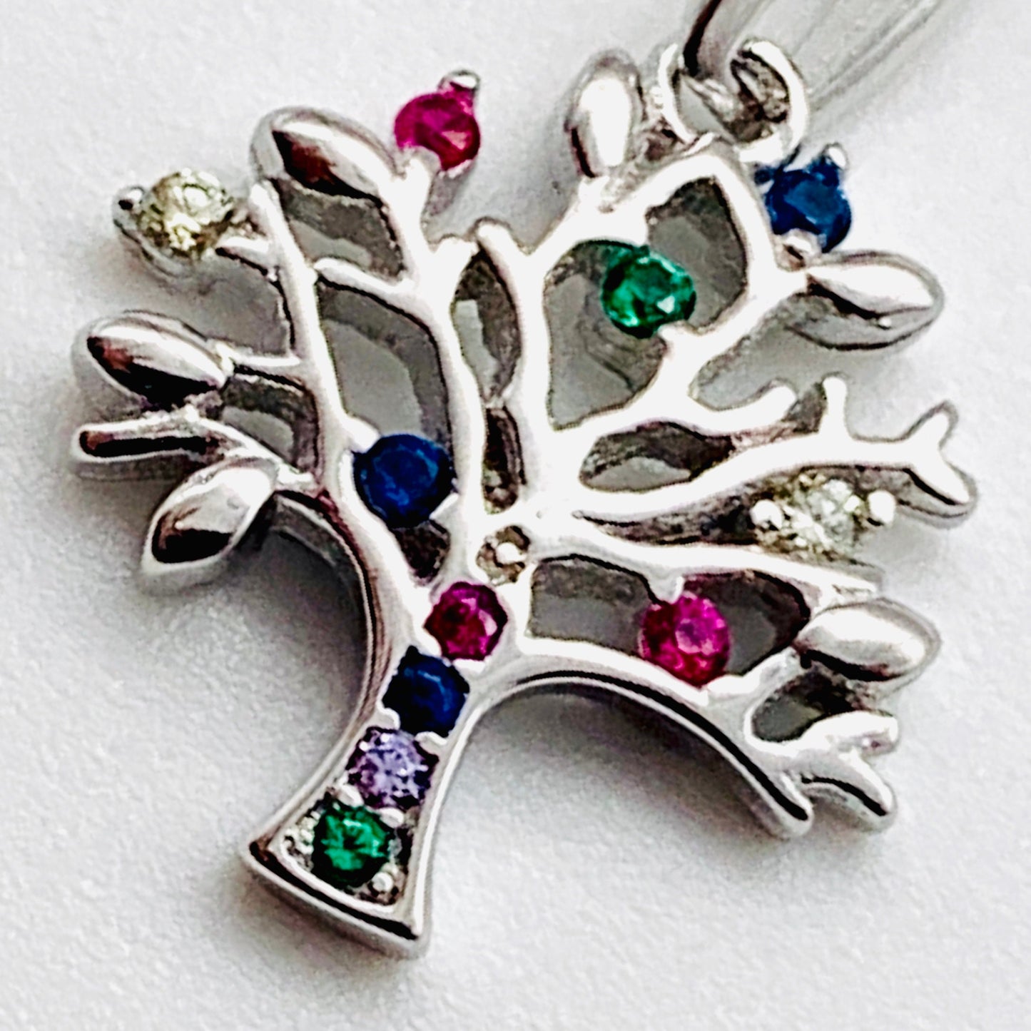 Sterling Silver Multi Cubic Zirconia Tree of Life Pendant Necklace