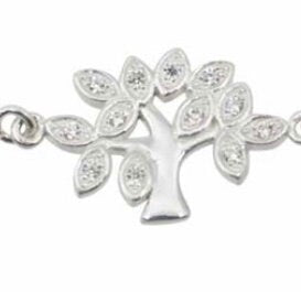 Sterling Silver Clear Cubic Zirconia Tree of Life Bracelet