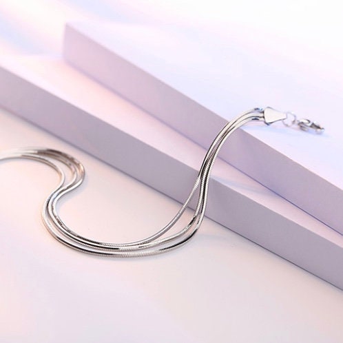 Multi Layered Snake Chain Sterling Silver Bracelet in Silver or Rose Gold