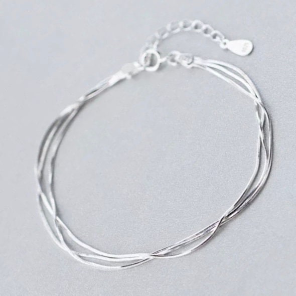 Multi Layered Snake Chain Sterling Silver Bracelet in Silver or Rose Gold