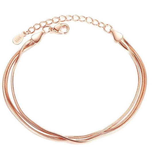 Multi Layered Snake Chain Sterling Silver Bracelet in Silver or Rose Gold