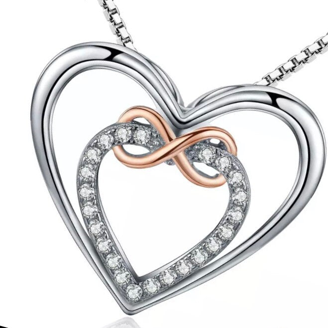 Stunning 925 Sterling Silver Infinity Love Forever Heart Pendant Necklace