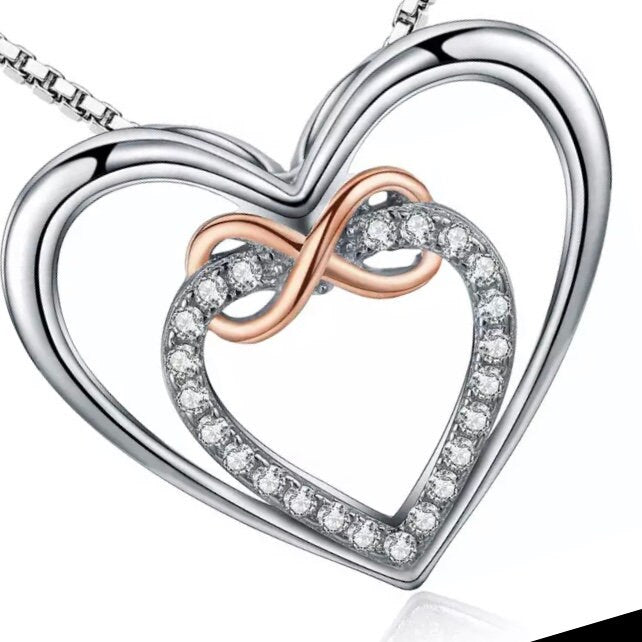 Stunning 925 Sterling Silver Infinity Love Forever Heart Pendant Necklace