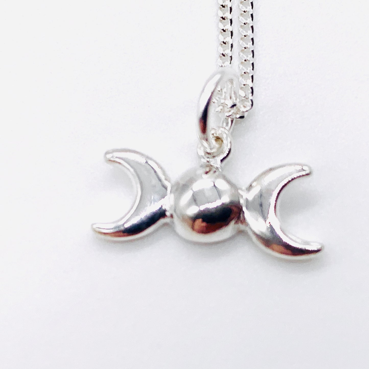 Silver Triple Moon Pendant with a 925 Sterling Silver Curb Chain