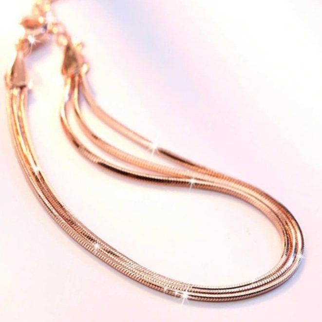 Multi Layered Snake Chain Sterling Silver Bracelet in Silver or Rose Gold