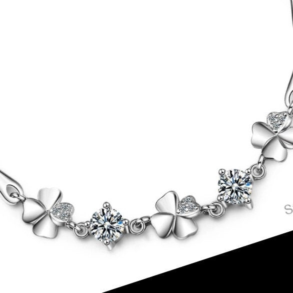 Stunning Silver Lucky Four-Leaf Clover Bracelet