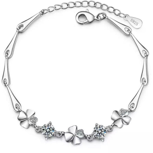 Stunning Silver Lucky Four-Leaf Clover Bracelet