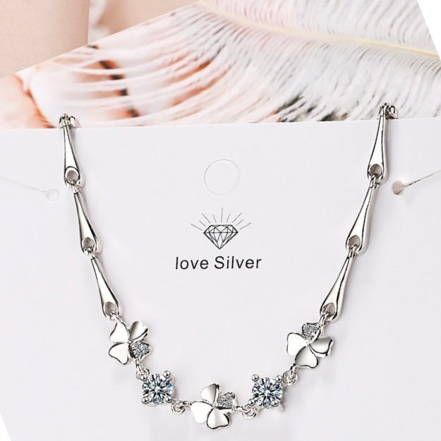 Stunning Silver Lucky Four-Leaf Clover Bracelet