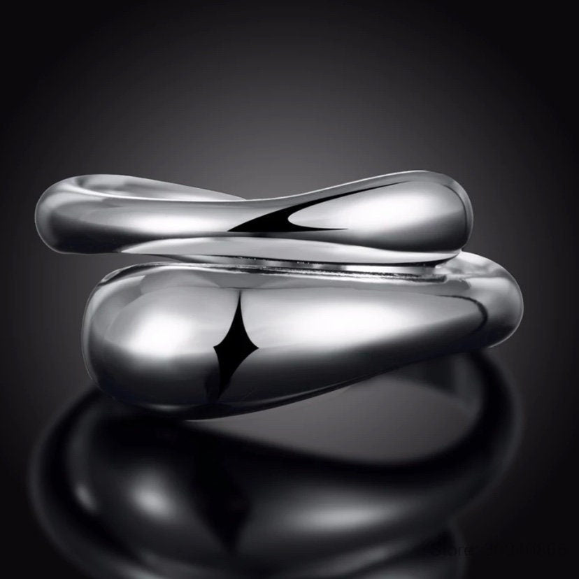 Simple Stunning Water Drop Silver Bijoux Open Ring