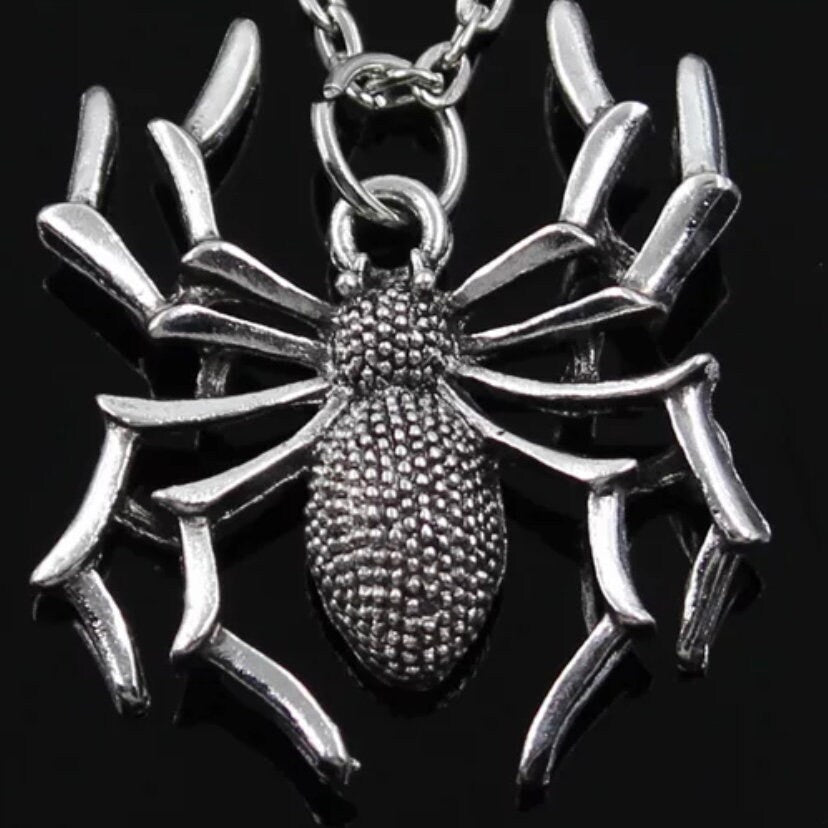 Silver Colour Spider Shape Cross Chain Pendant Necklace