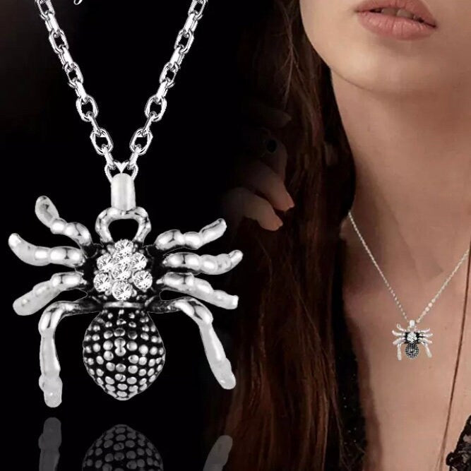 Silver Colour Spider Shape Cross Chain Pendant Necklace