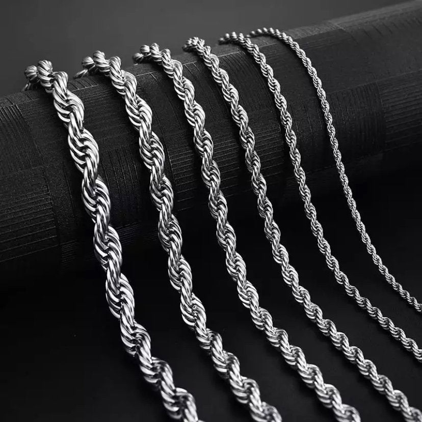 Stainless Steel Silver Colour Rope Twisted Singapore Chain Necklaces