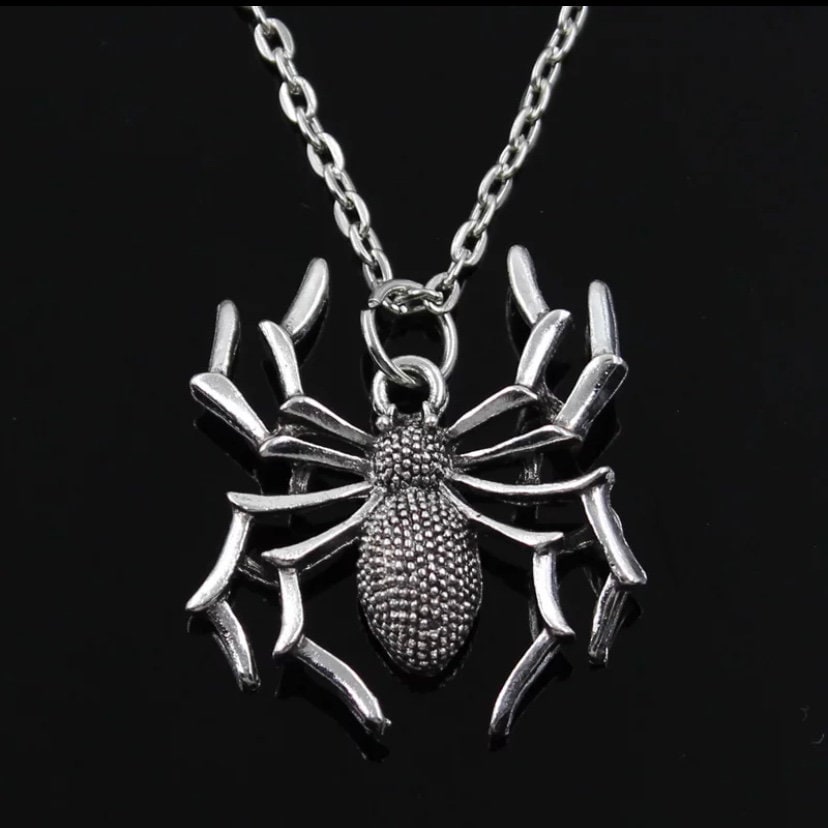 Silver Colour Spider Shape Cross Chain Pendant Necklace