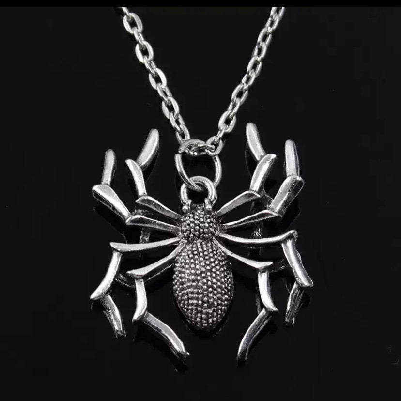 Silver Colour Spider Shape Cross Chain Pendant Necklace