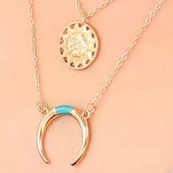 Triple Layer Gold Colour Sun & Moon Pendant Necklace