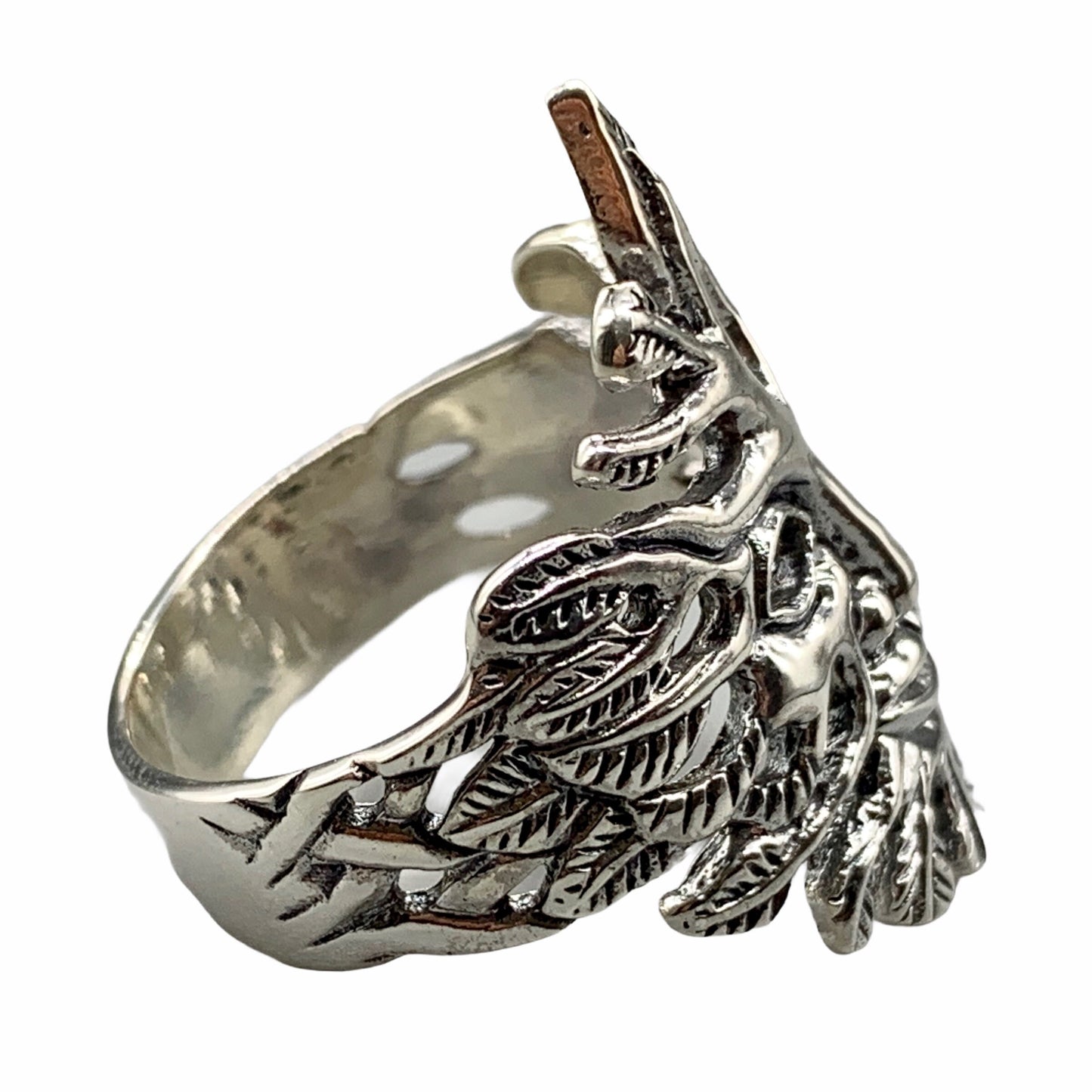 Green Man Ring with Beautiful Oak Leaf Detail in 925 Sterling Silver