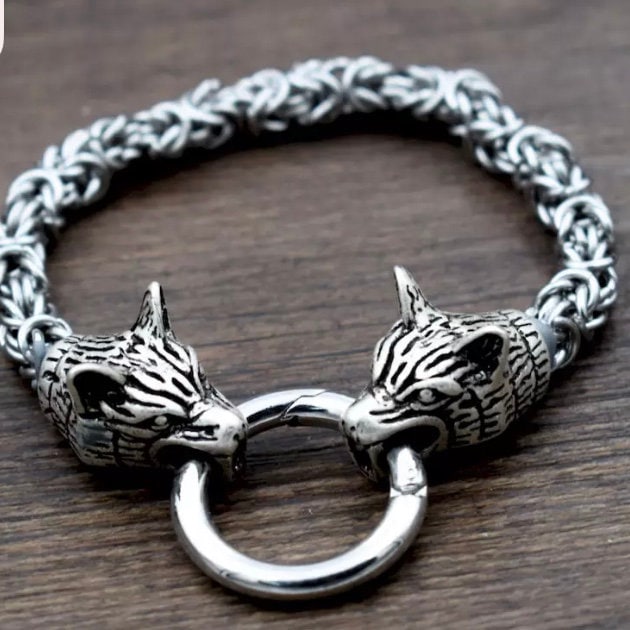 Viking Wolf Head Stainless Steel Chain Bracelet