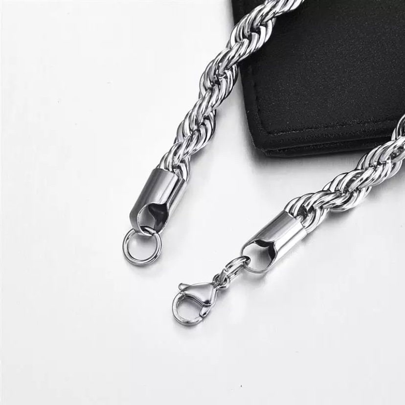 Stainless Steel Silver Colour Rope Twisted Singapore Chain Necklaces