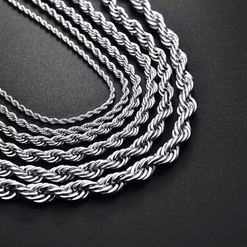 Stainless Steel Silver Colour Rope Twisted Singapore Chain Necklaces