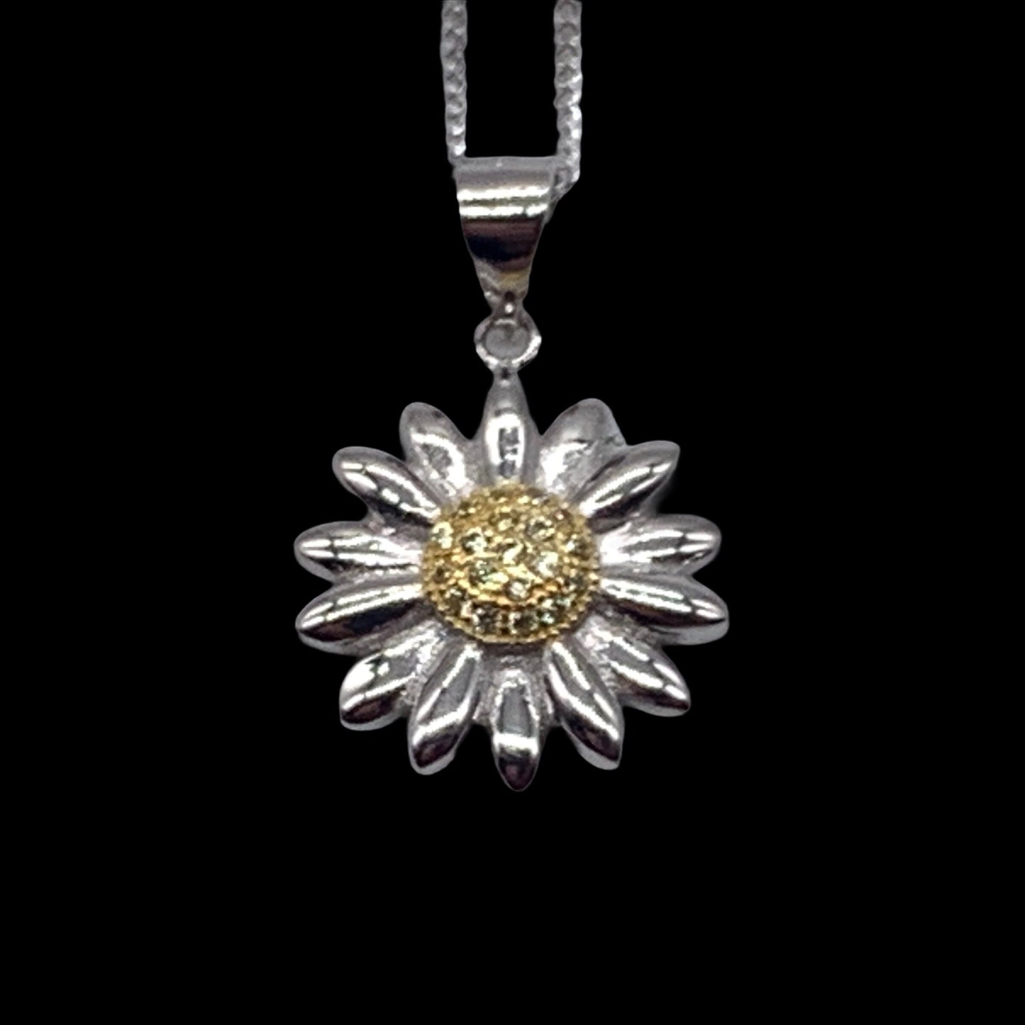 Sterling Silver Jonquil Cubic Zirconia Daisy Flower Pendant