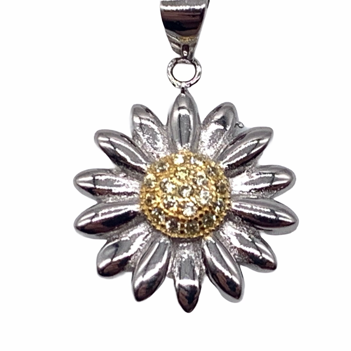 Sterling Silver Jonquil Cubic Zirconia Daisy Flower Pendant