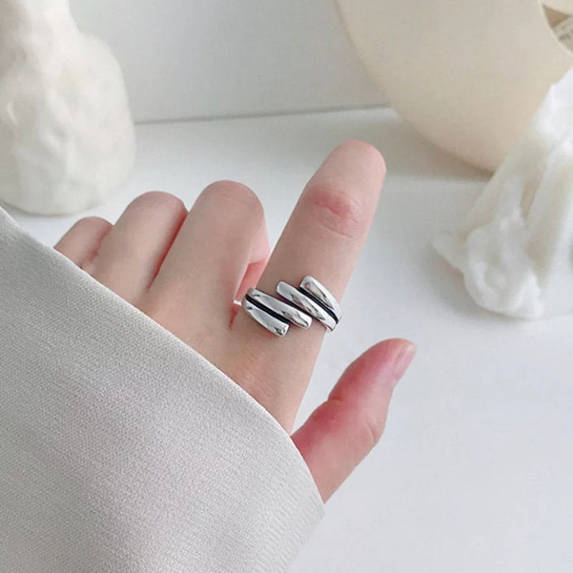 Four Multi-Layered Open Silver Ring