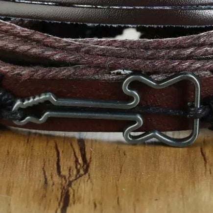 Multi-Layered Leather Bracelet with Guitar Charm