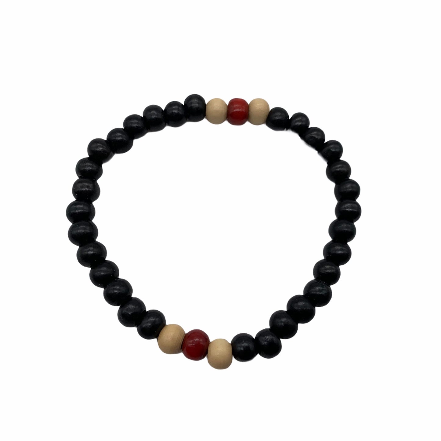 Triple Layer Wooden Small Beads Elasticated Bracelets in Black, Red & Brown