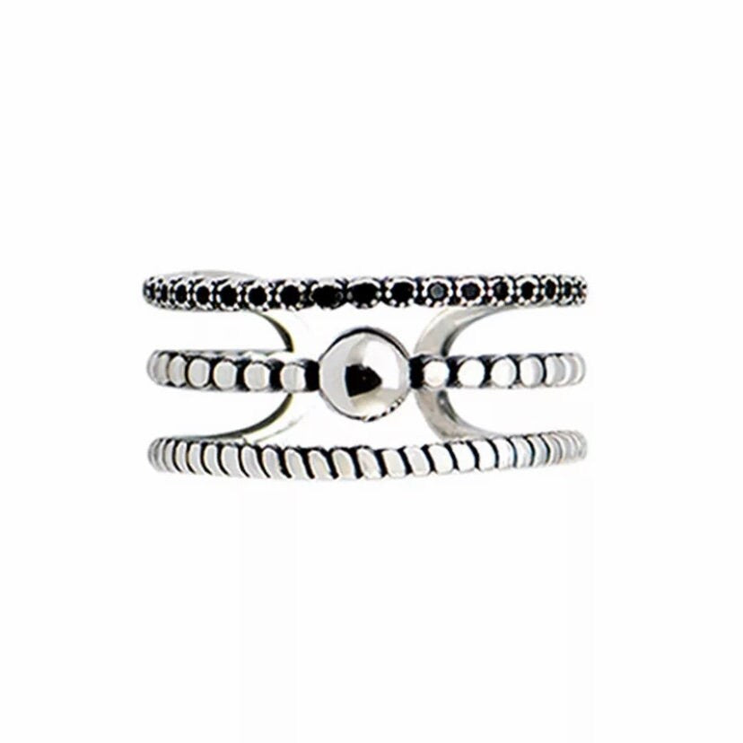 Silver Colour Layered Beads Open Ring