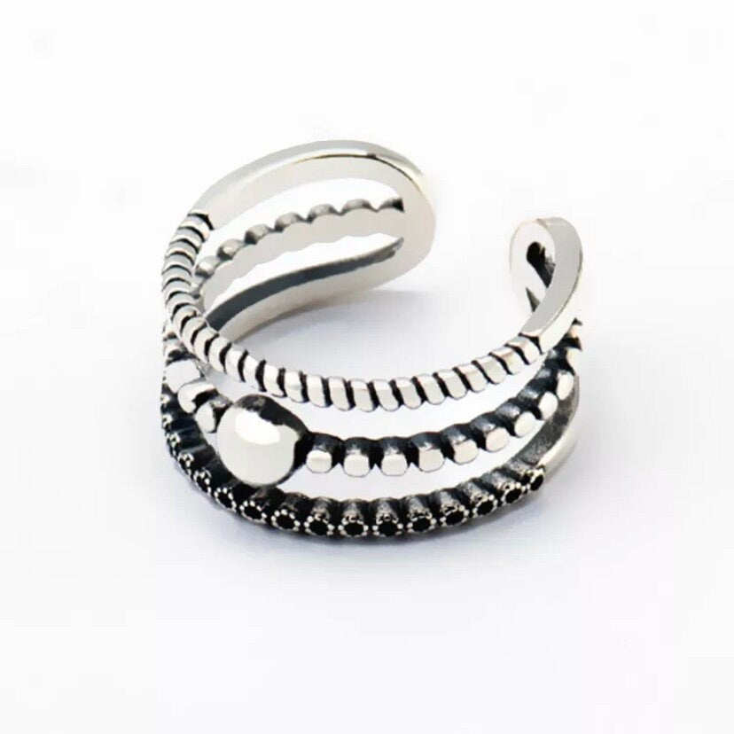 Silver Colour Layered Beads Open Ring