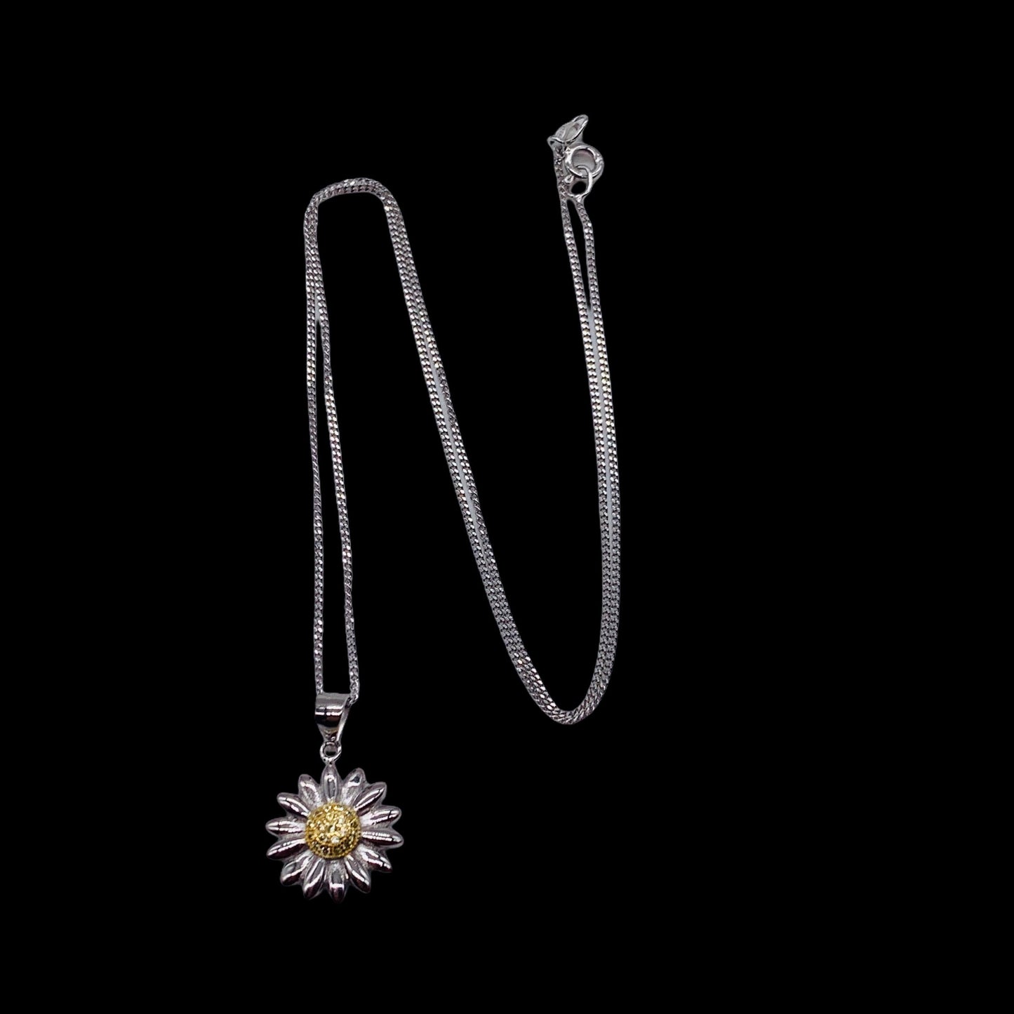 Sterling Silver Jonquil Cubic Zirconia Daisy Flower Pendant