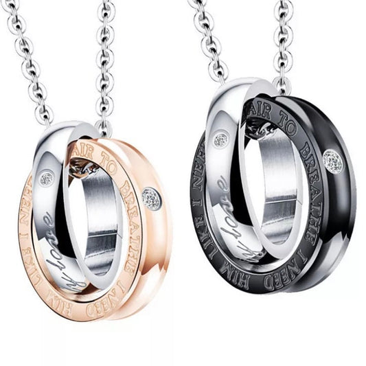 Micro Inlaid Zircon Lovers Necklace Double Round My Only Love Romantic Charm Pendant Necklace