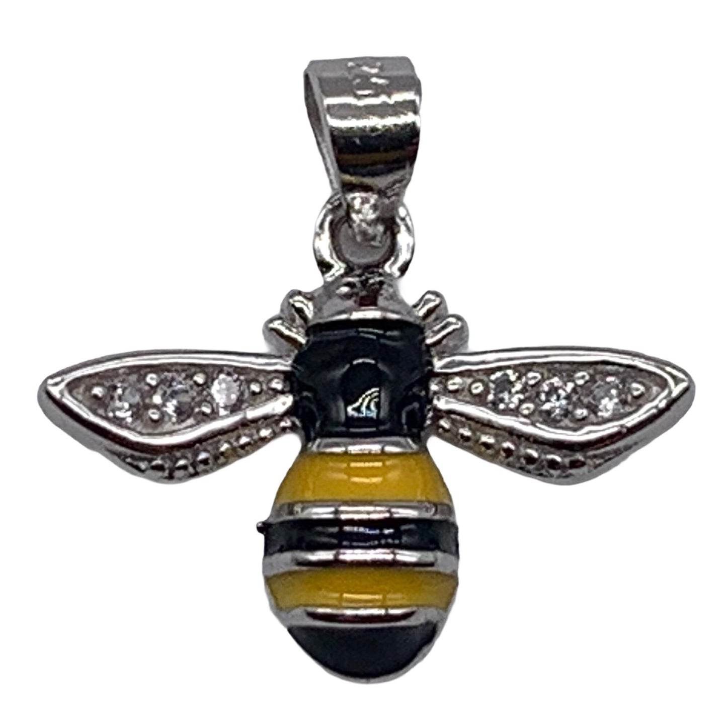 Bee Pendant Clear Cubic Zirconia Black Yellow Enamelled Sterling Silver Pendant Necklace