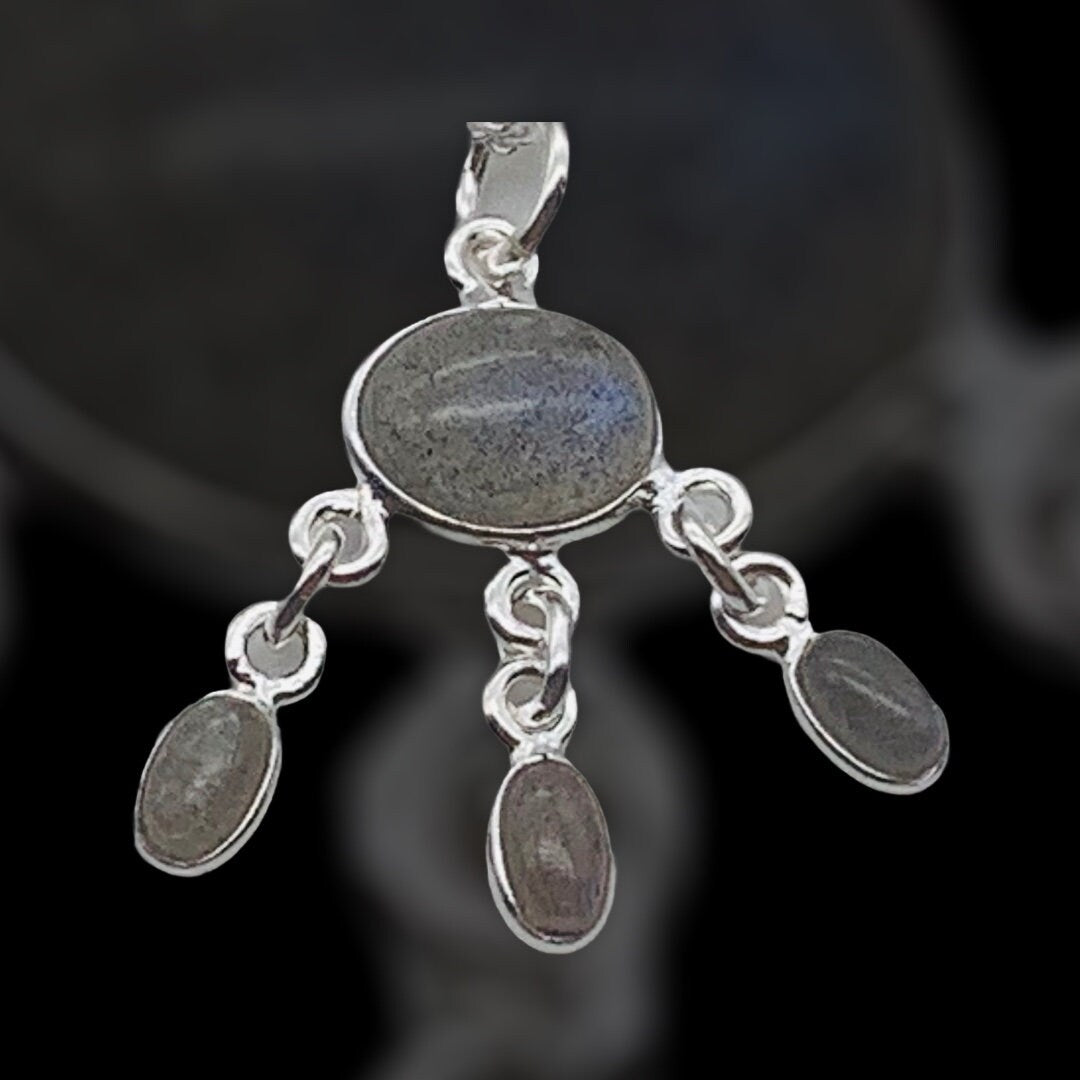 Dainty 925 sterling silver triple drop Necklace with stunning Grade 'A" Labradorite Gemstones