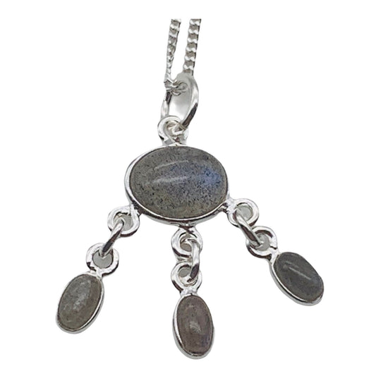 Dainty 925 sterling silver triple drop Necklace with stunning Grade 'A" Labradorite Gemstones