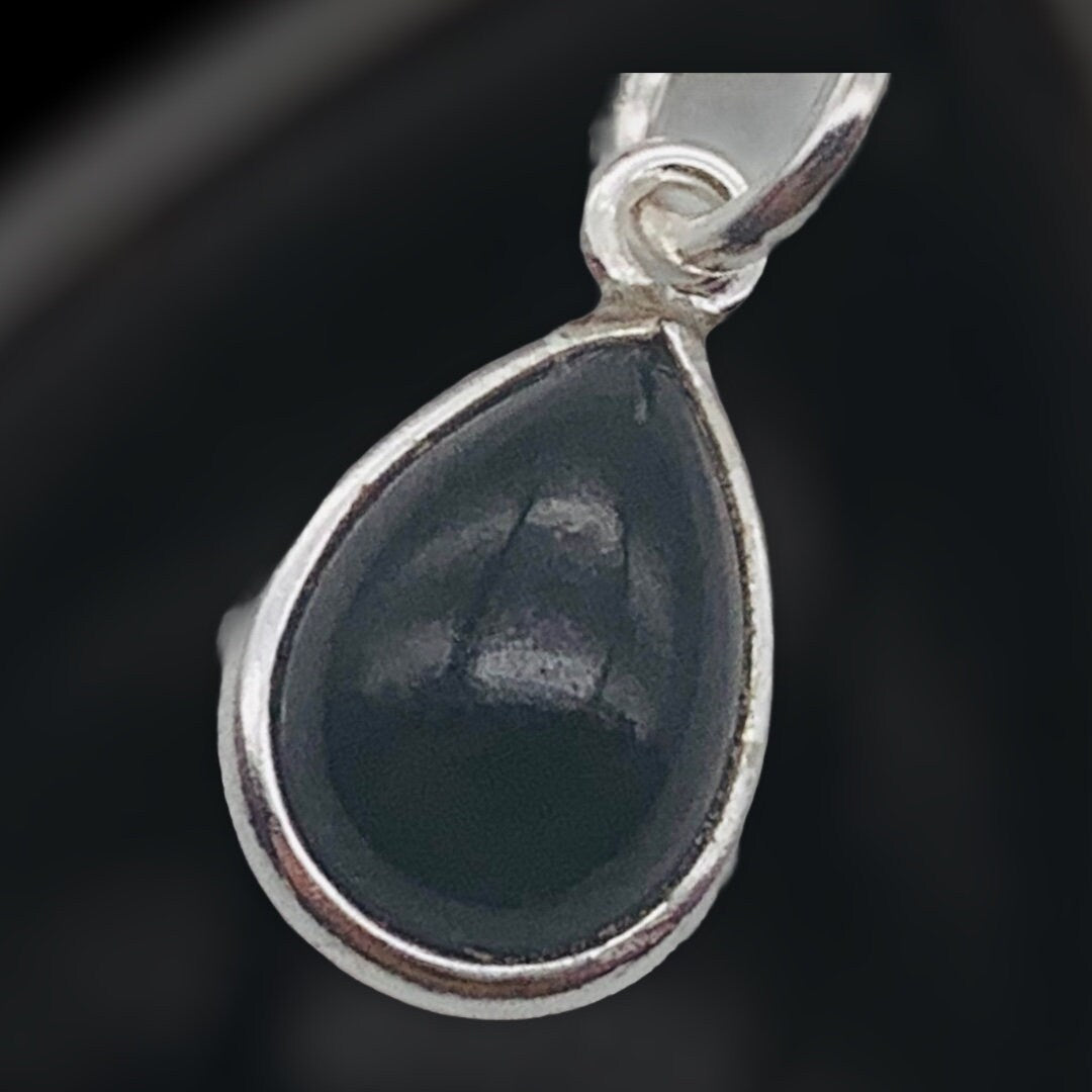 Dainty 925 Sterling Silver Necklace with a Beautiful Teardrop Jet Black Onyx Gemstone